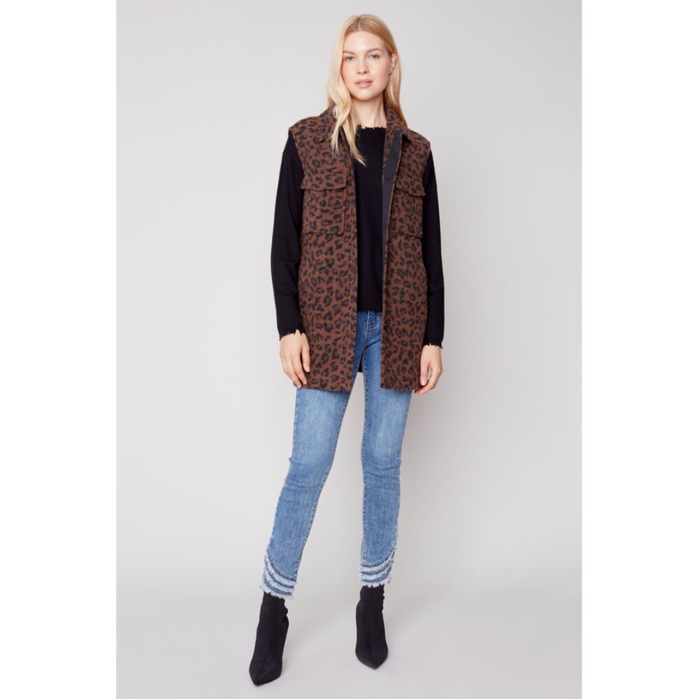 Charlie B Sz. M New Leopard Button Front Collared Vest